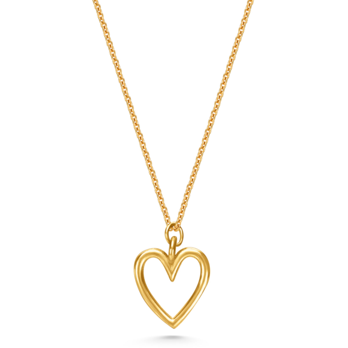Adinkra Collection Akoma Necklace in polished 18ct yellow gold, 10mm pendant. Symbolising love, patience, and faithfulness. Perfect for everyday wear, alone or layered. Sold on a 16-inch chain.background.