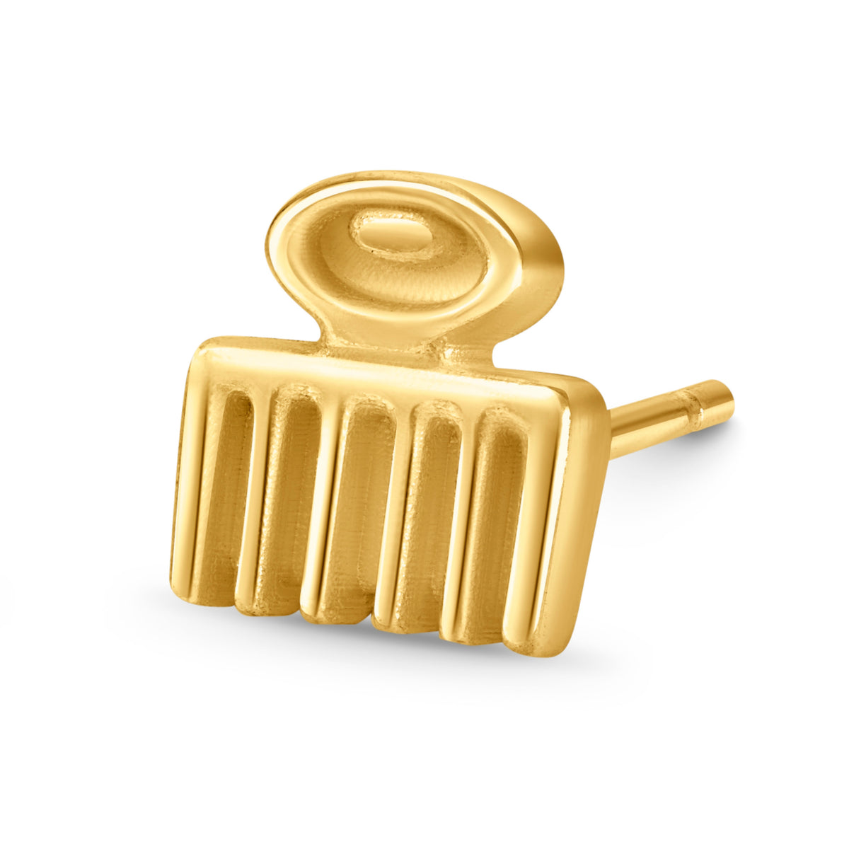Adinkra Collection Duafe Stud Earrings in polished 18ct yellow gold, 7mm height. Symbolizing beauty, femininity, love, and care. Perfect for everyday wear, adds timeless elegance. Wear alone or pair with other earrings for impact. Also available as singles.