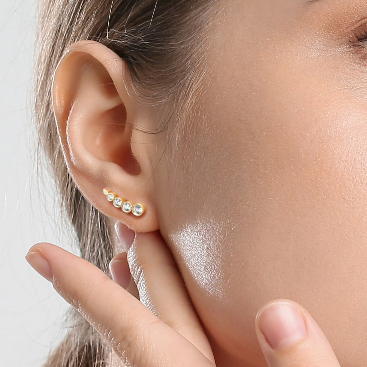 Legacy Collection Marie Stud Earrings in 14ct yellow gold with 0.5ct - 0.16ct SI1 diamonds, 12.6mm length. Radiant and angelic, perfect for understated elegance or stacking. Customisable with alternative gemstones. Sold as a pair or single