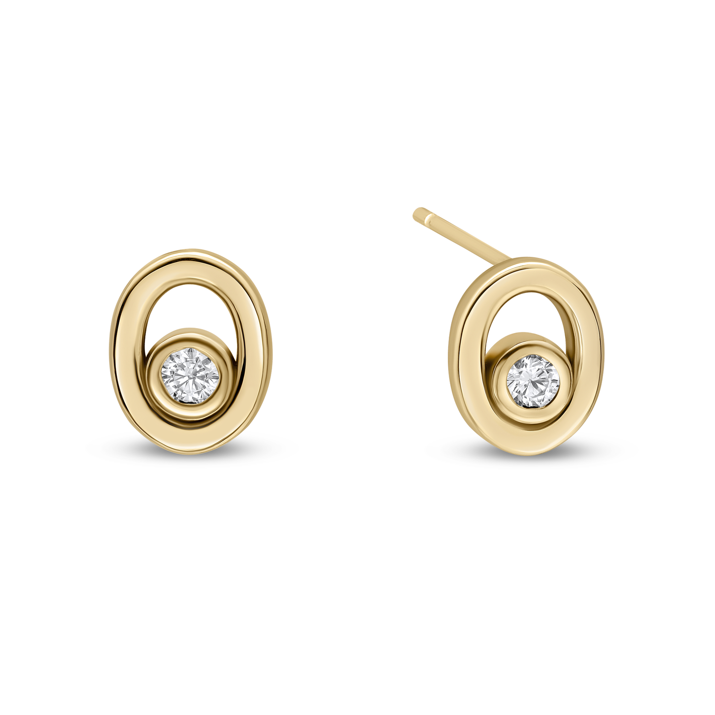 Legacy Collection Mary Stud Earrings in 14ct or 18ct yellow gold with 0.5ct - 0.16ct VS/SI1 diamonds, 10mm length. Modern, minimalist design reflecting understated elegance. Sold as a pair or single, customisable with alternative stone colors.