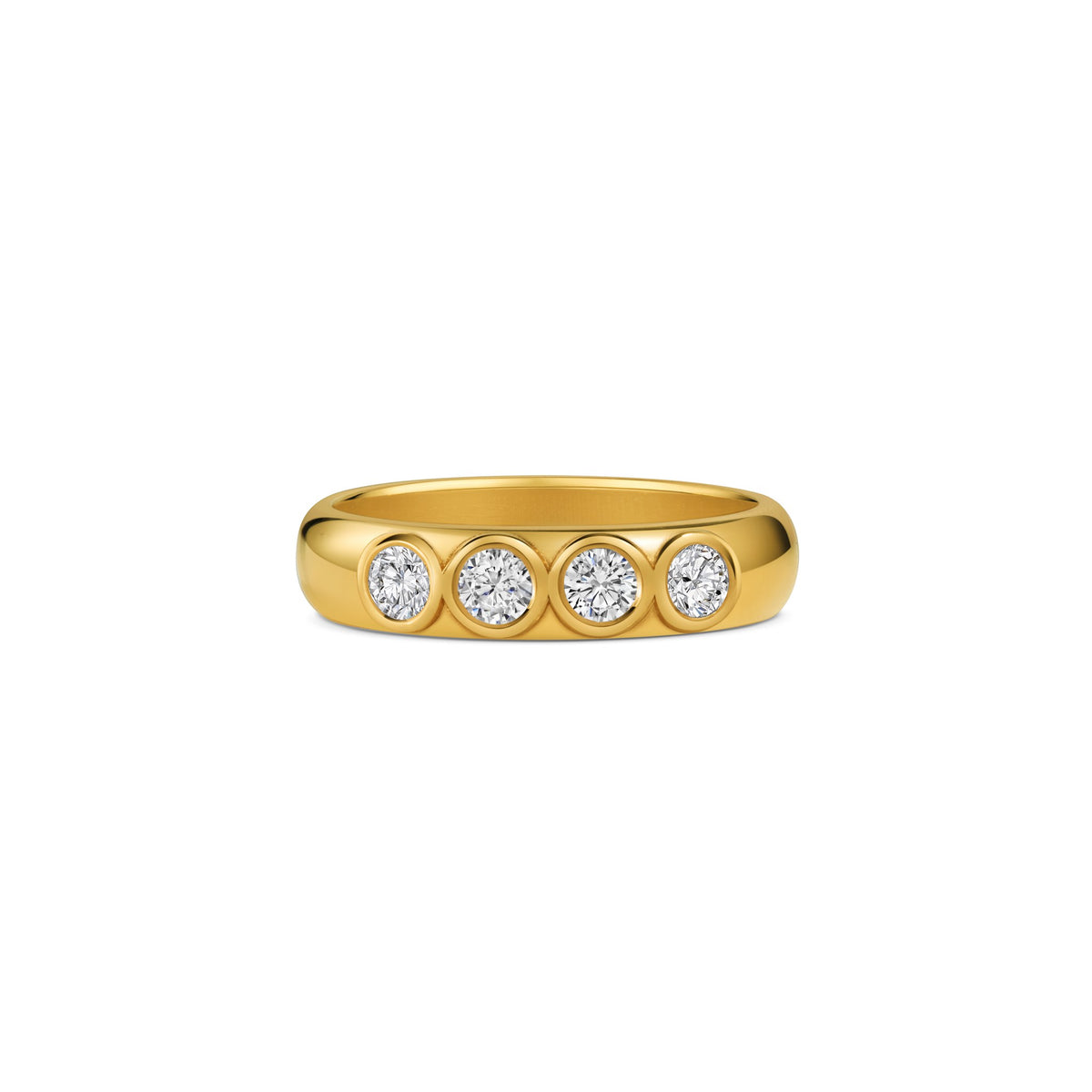 Seven Aunties Collection. Nia Diamond Gold Ring in 18ct yellow gold with 0.16ct SI1 diamonds, 3-4.5mm width. Timeless and versatile, ideal as a wedding, engagement, or stacking ring with understated elegance.