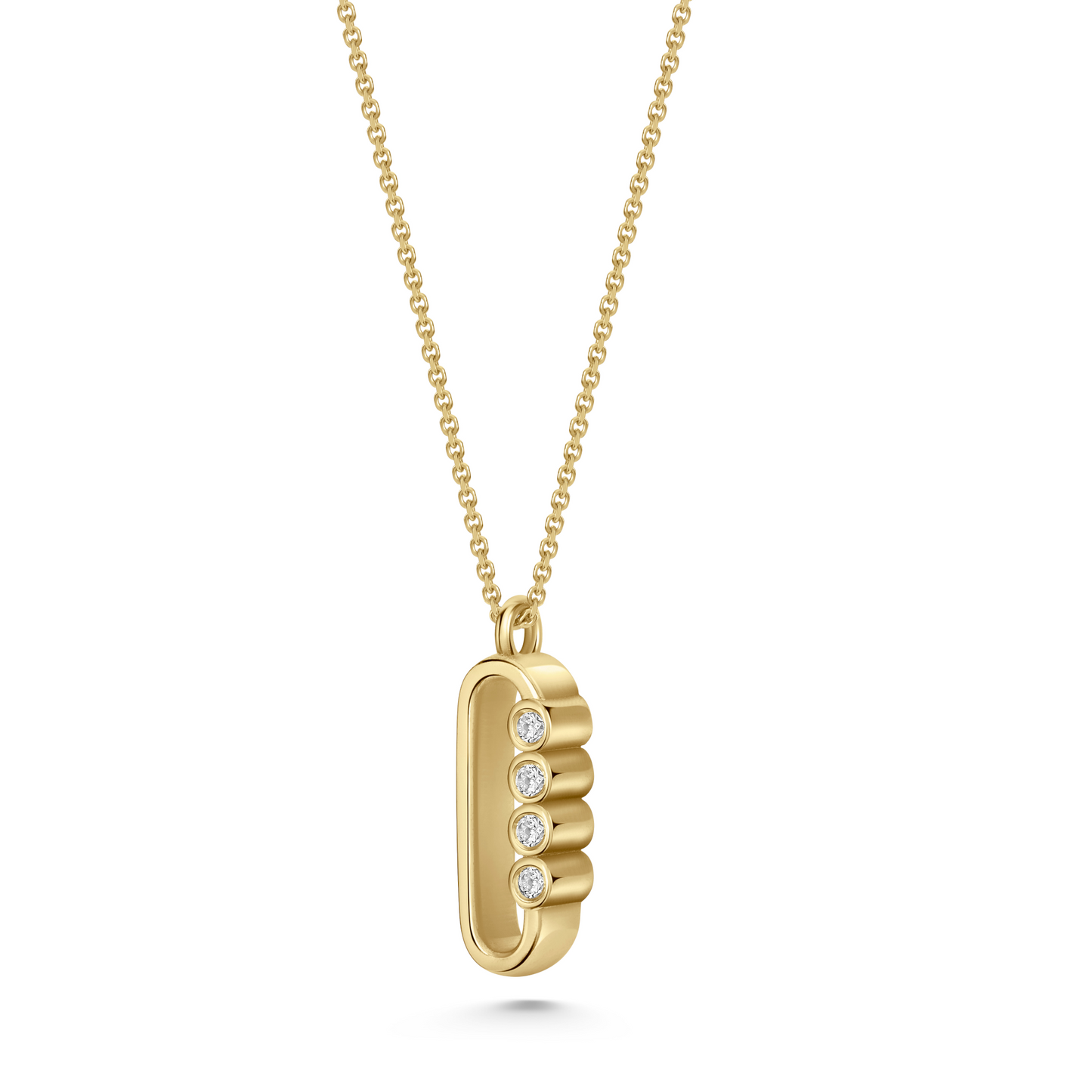 Legacy Collection Nina Pendant in polished 18ct yellow gold with 0.16ct VS/SI diamonds, 15mm length. A refined tribute to an icon, perfect for a subtle yet striking statement. Worn alone or layered. Sold on an 18-inch chain, customizable with alternative gemstones