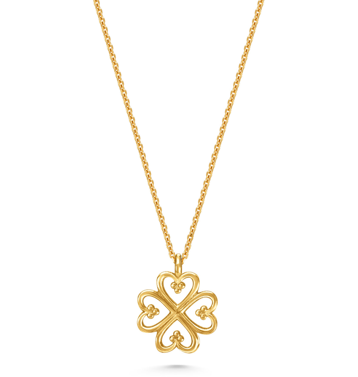 Adinkra Collection Nyame Dua Charm Necklace in polished 18ct yellow gold, 10mm pendant. Symbolizing God's presence and protection, with timeless elegance. Perfect alone or layered. Sold on a 16-inch chain.