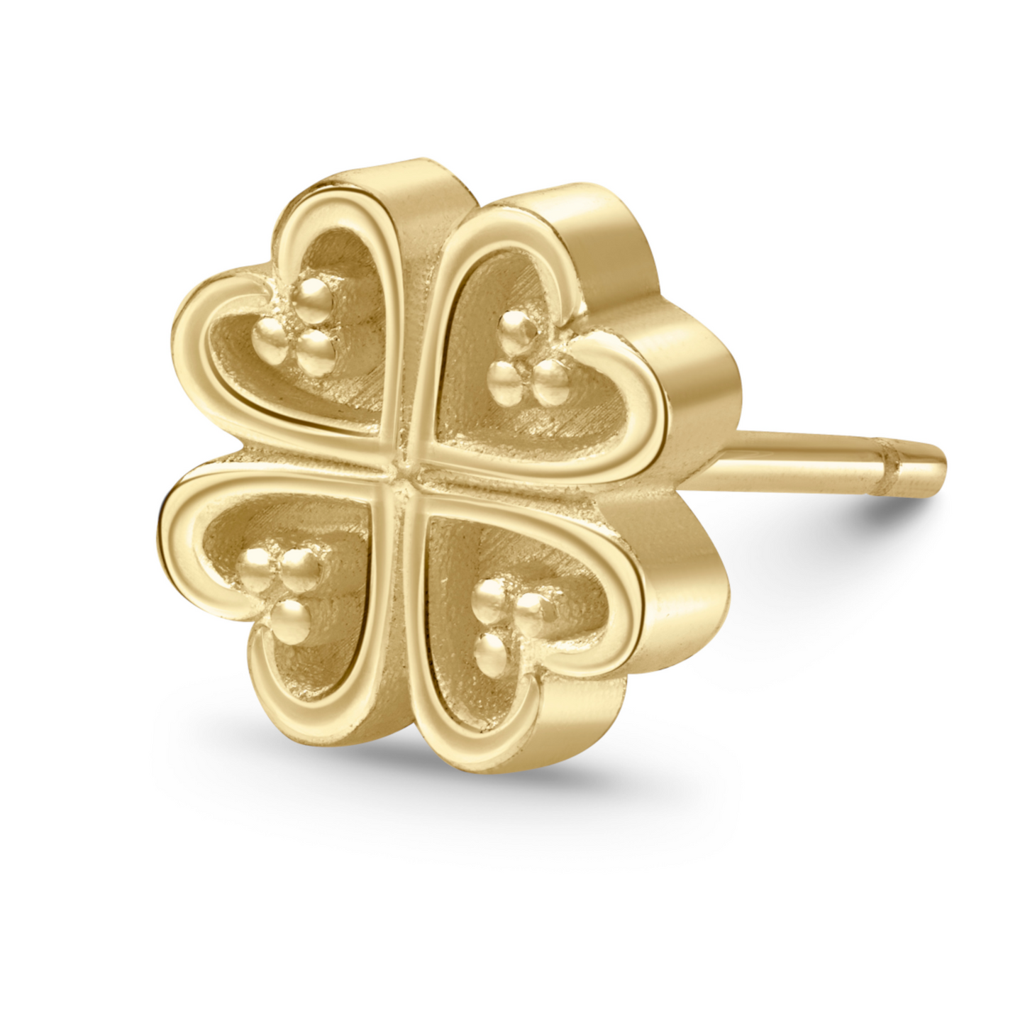 Adinkra Collection Nyame Dua Stud Earrings in polished 14ct yellow gold, 7mm height. Symbolizing God's presence and protection. Perfect for everyday wear, adding timeless elegance. Wear alone or pair with other earrings for impact. Also available as singles.