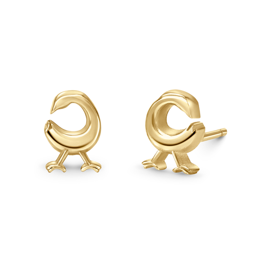 Sankofa Stud Earrings in polished 14ct yellow gold, 7mm height. Symbolizes learning from the past, perfect for everyday wear. Adds timeless elegance, wear alone or paired with other earrings. Also sold as singles