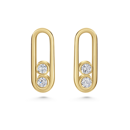 Seven Aunties Collection. 9ct yellow gold with 0.5ct SI1 diamonds, 10mm length. Timeless artistry, classic glamour, versatile for daily wear or special events. Customizable with alternative gemstones. Sold as a pair.