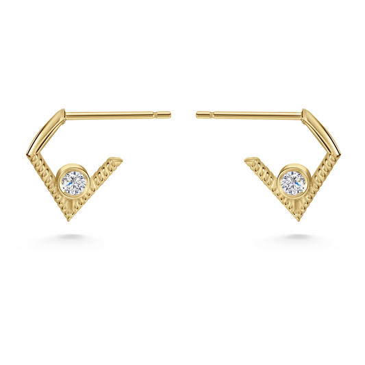 Seven Aunties Collection 

Mini Blige Earrings in 9ct yellow gold with 0.09ct SI1 diamond, 12mm length. Luxurious door-knocker design, offering understated elegance or a striking look when stacked. Sold as a pair or single, customisable with alternative gemstones
