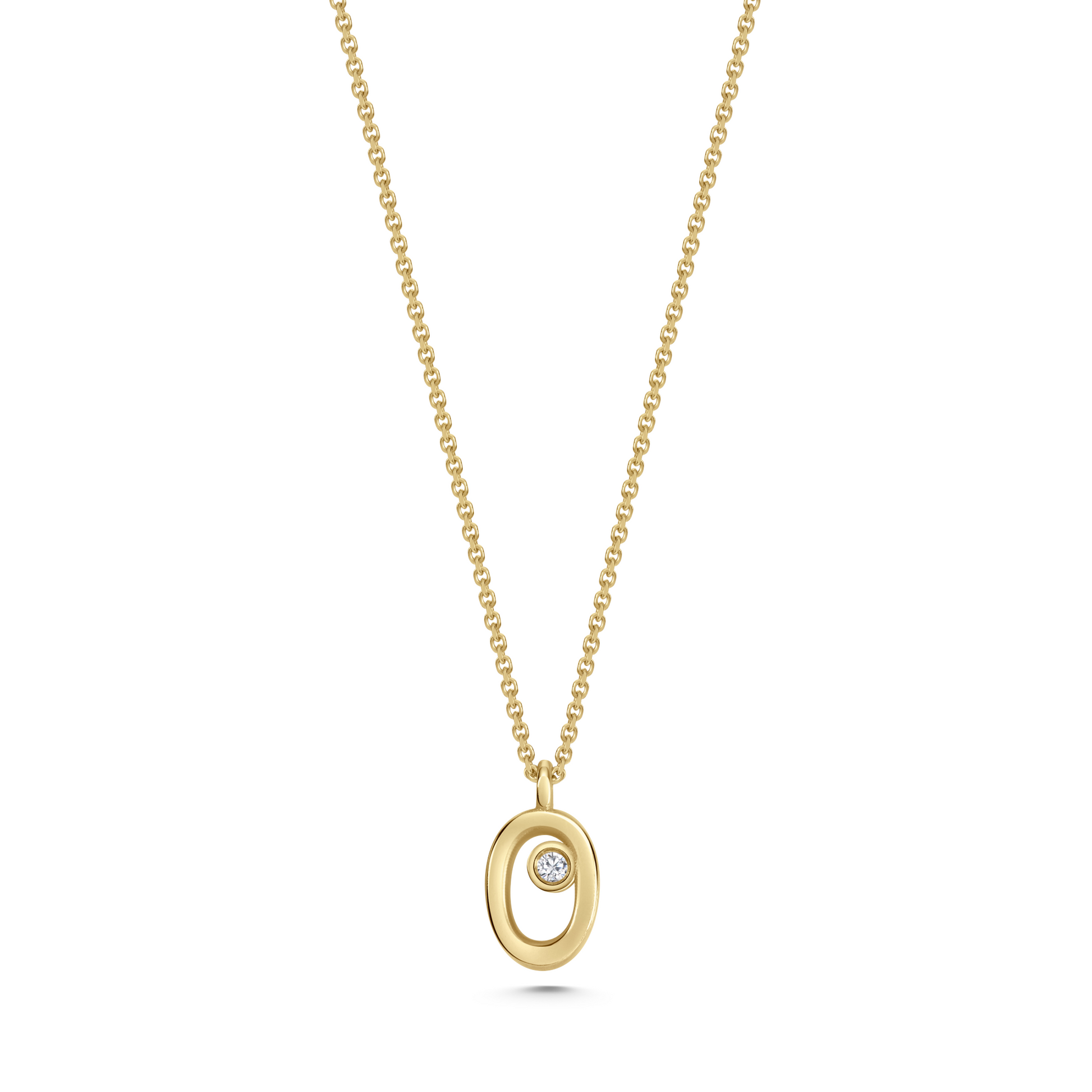 Legacy Collection Diana Mini Pendant Necklace in 14ct yellow gold with 0.16ct SI1 diamond, 8mm length. A heartfelt tribute, perfect alone or layered. Customizable with alternative gemstones. Sold on a 16-inch chain.