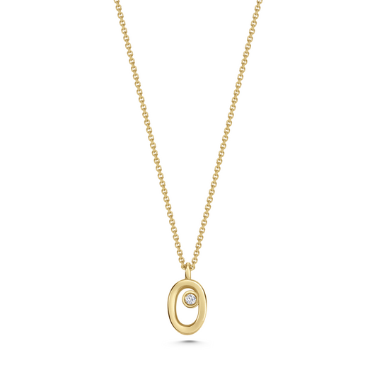Seven Aunties Collection Diana Mini Pendant Necklace in 9ct yellow gold with 0.16ct SI1 diamond, 8mm length. A heartfelt tribute, perfect alone or layered. Customizable with alternative gemstones. Sold on a 16-inch chain.