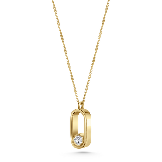 Legacy Collection Diana Pendant in 14ct yellow gold with 0.26ct SI1 diamond, 38mm length. A heartfelt tribute, perfect worn alone or layered. Customizable with alternative gemstones. Sold on an 18-inch chain.