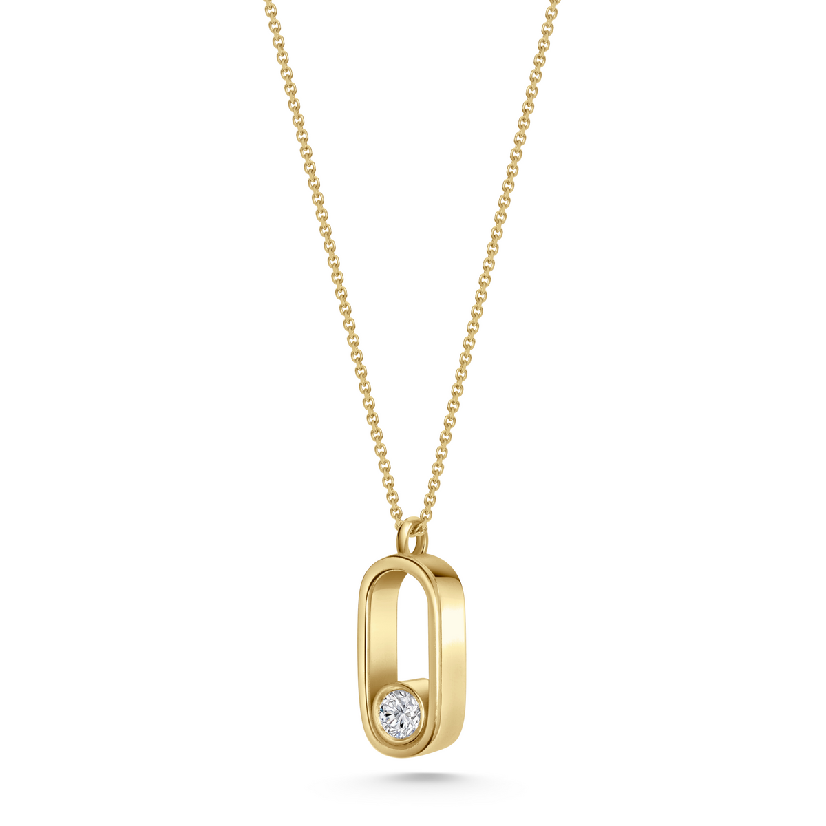 Seven Aunties Collection. Diana Pendant in 9ct yellow gold with a 0.26ct SI1 diamond, 38mm length. A heartfelt tribute, perfect worn alone or layered. Customizable with alternative gemstones. Sold on an 18-inch chain.