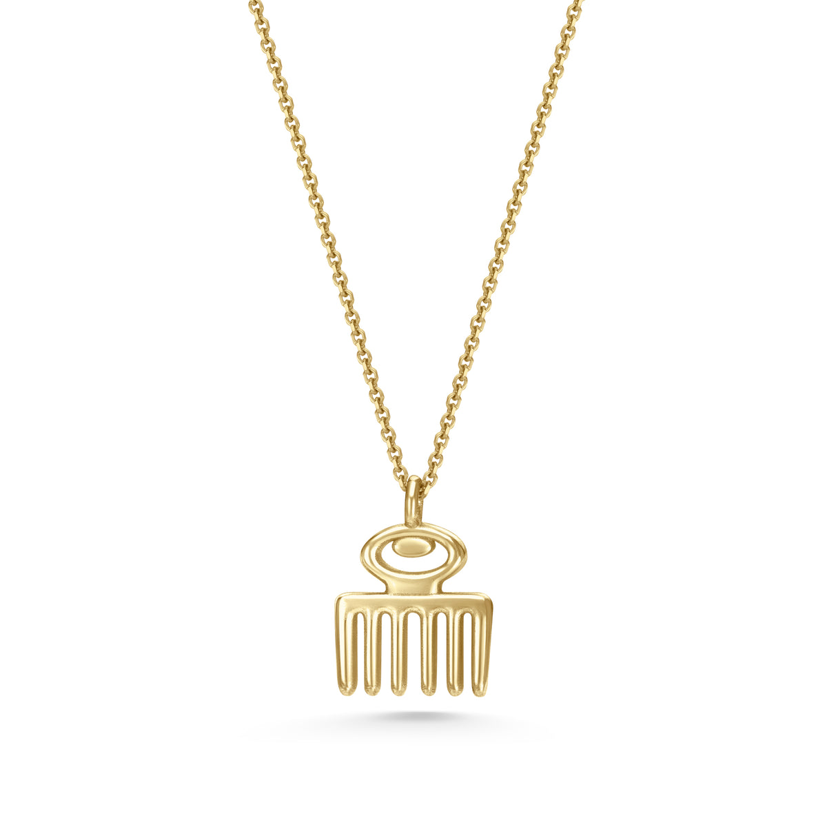 Adinkra Collection Duafe Necklace in polished 9ct yellow gold with 10mm pendant. Symbolizes beauty, femininity, love, and care. Versatile for everyday wear, perfect alone or layered. Sold on a 16-inch chain.