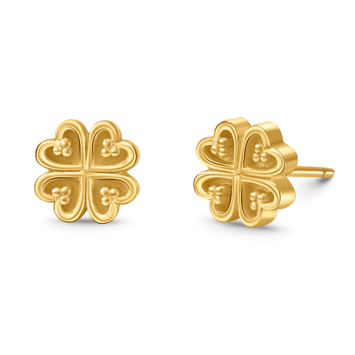 Adinkra Collection Nyame Dua Stud Earrings in polished 18ct yellow gold, 7mm height. Symbolizing God's presence and protection. Perfect for everyday wear, adding timeless elegance. Wear alone or pair with other earrings for impact. Also available as singles.
