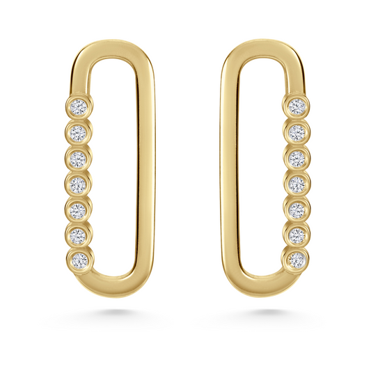 Legacy Collection 
Jill Earrings in 9ct yellow gold with 0.16ct SI1 diamonds, 24mm length. Timeless design embodying sophistication and self-expression. Wear alone for an elegant, subtle statement. Customisable with alternative gemstones. Sold as a pair