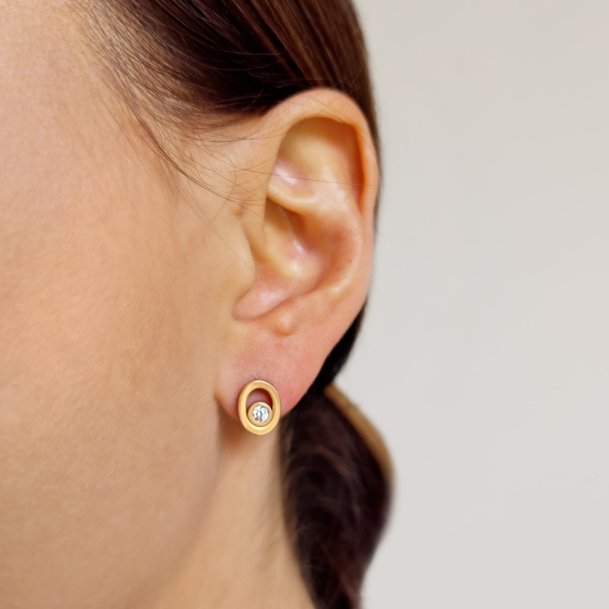 Legacy Collection Mary Stud Earrings in 18ct yellow gold, 10mm length. Modern, minimalist design with understated elegance. Sold as a pair or single, a timeless piece for any occasion.