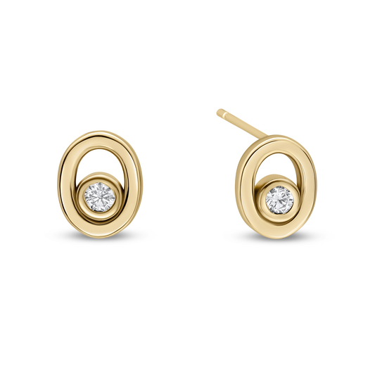 Seven Aunties Collection. Mary Stud Earrings in 9ct or 18ct yellow gold with 0.32ct  VS/SI1 diamonds, 10mm length. Modern, minimalist design reflecting understated elegance. Sold as a pair or single, customisable with alternative stone colors.