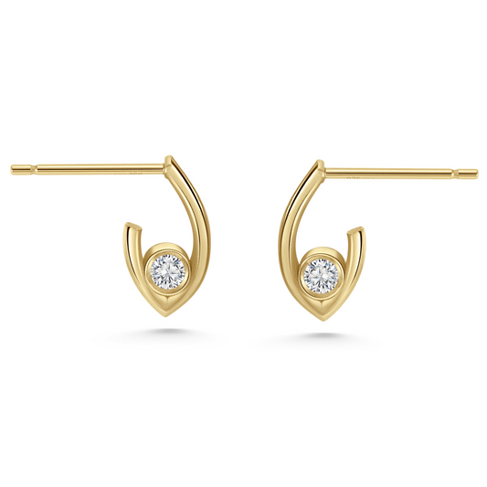 Legacy Collection Mini Florence Earrings in 14ct yellow gold with 0.09ct SI1 diamonds, 12mm length. Elegant and timeless, perfect for understated elegance or stacking. Sold as a pair or single.