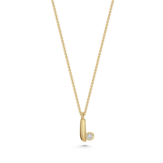 Legacy Collection Mini Sunni Pendant Necklace in 14ct yellow gold with 0.26ct SI1 diamond, 8mm pendant. A striking tribute, perfect for wearing alone or layered with favorites. Sold on a 16-inch chain, customizable with alternative gemstones