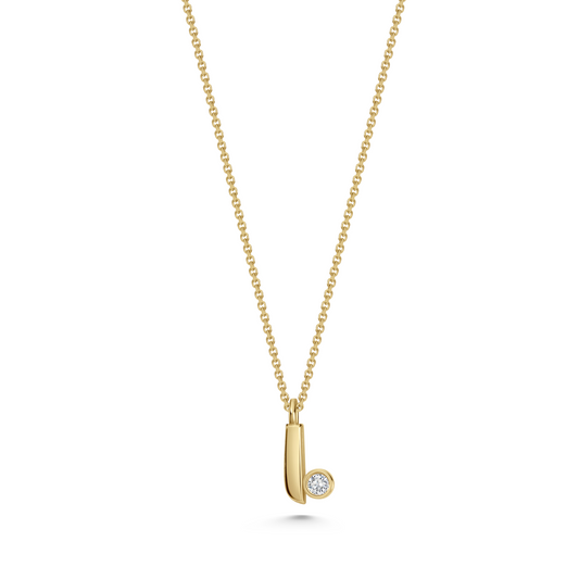 Seven Aunties Collection Mini Sunni Pendant Necklace in 9ct yellow gold with 0.26ct SI1 diamond, 8mm pendant. A striking tribute, perfect for wearing alone or layered with favorites. Sold on a 16-inch chain, customizable with alternative gemstones