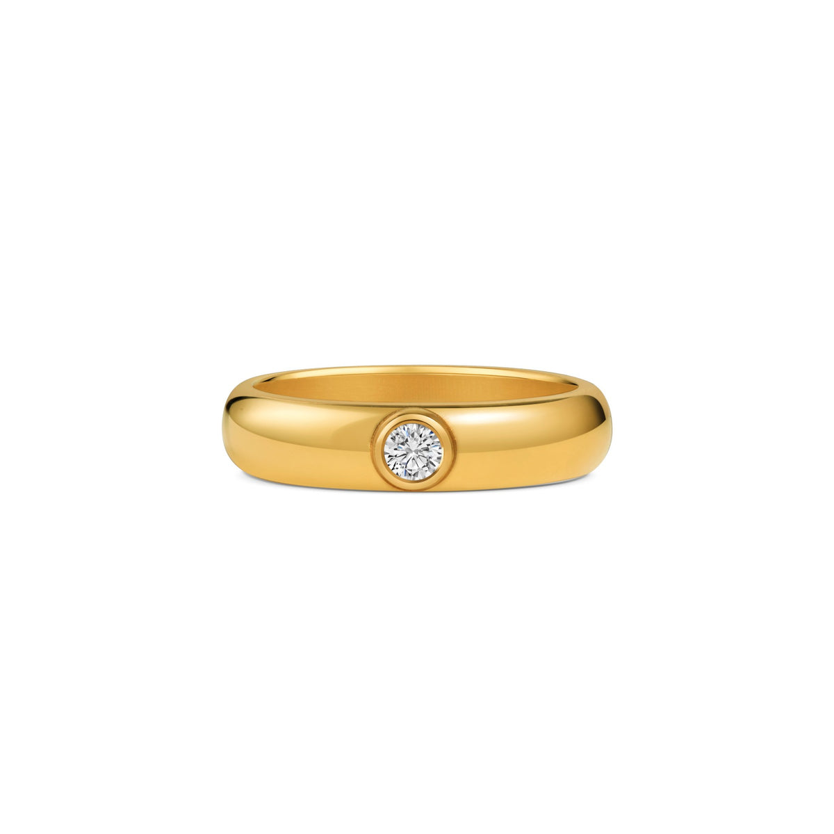 Seven Aunties Collection. Nia Diamond Gold Ring in 18ct yellow gold with 0.16ct SI1 diamonds, 3-4.5mm width. Timeless and versatile, ideal as a wedding, engagement, or stacking ring with understated elegance.