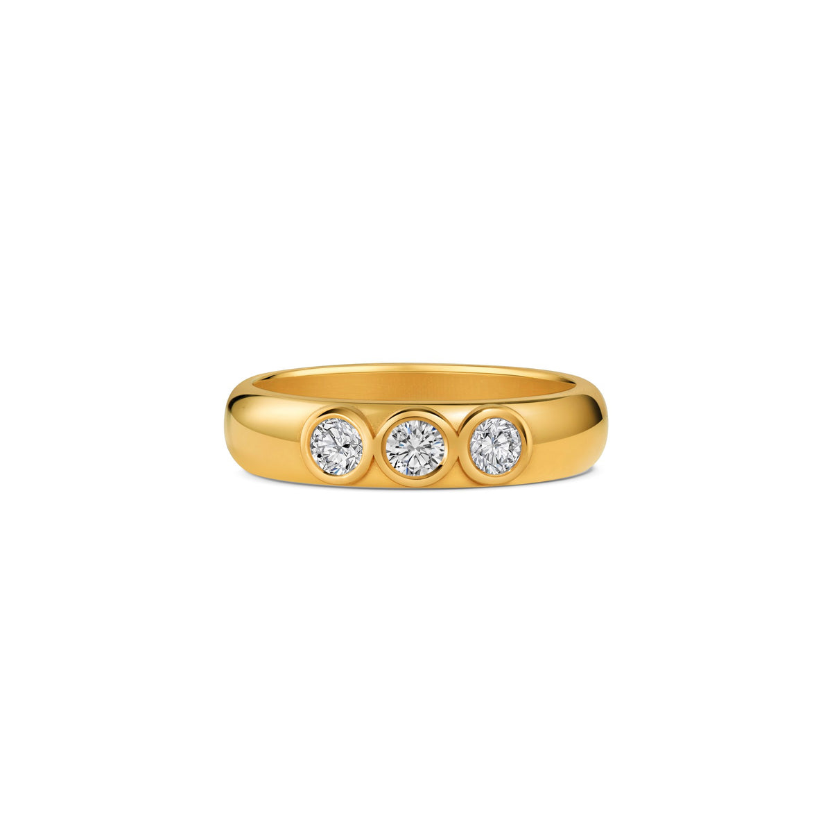 Seven Aunties Collection. Nia Diamond Gold Ring in 18ct yellow gold with 0.16ct SI1 diamonds, 3-4.5mm width. Timeless and versatile, ideal as a wedding, engagement, or stacking ring with understated elegance.