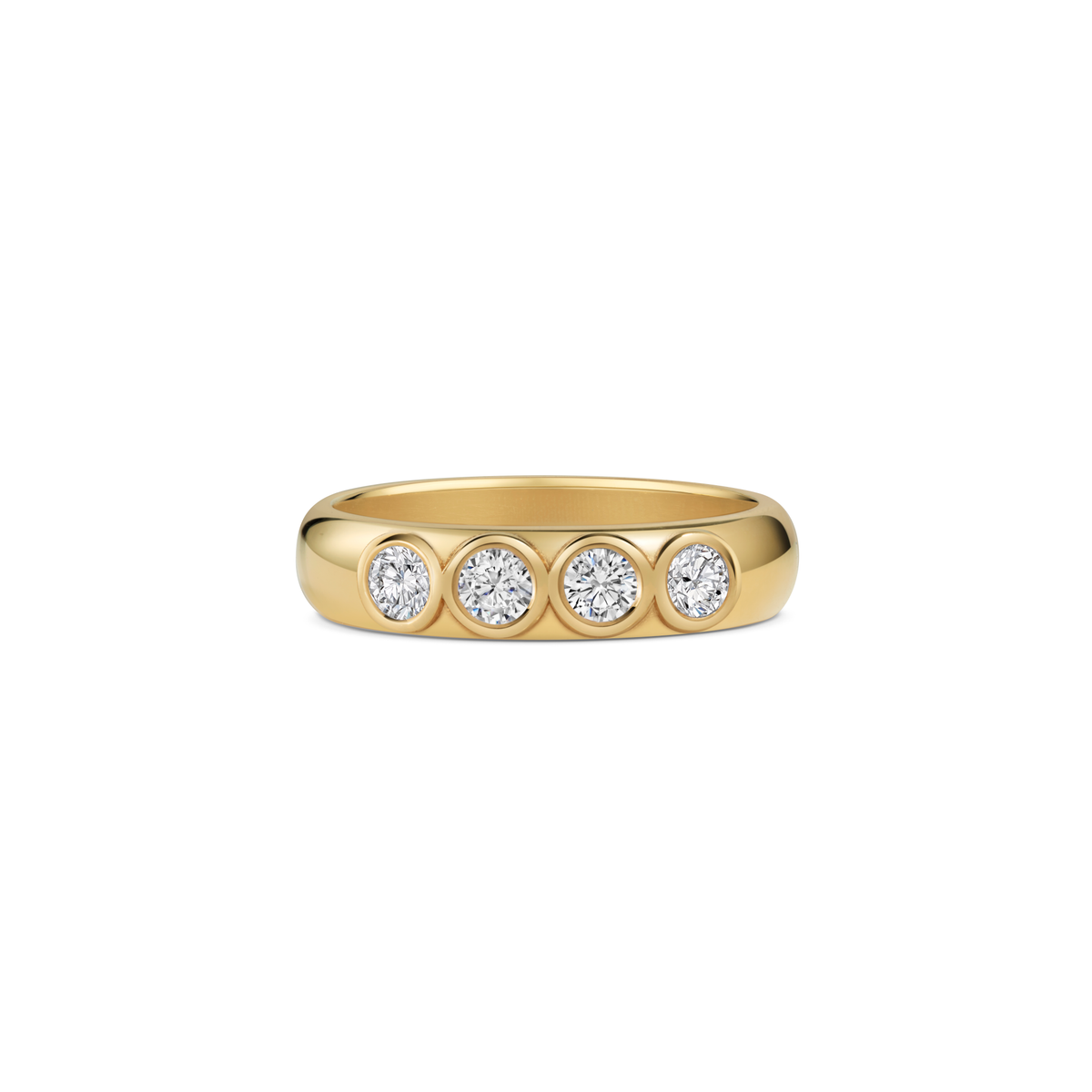 Seven Aunties Collection. Nia Diamond Gold Ring in 9ct yellow gold with 0.16ct SI1 diamonds, 3-4.5mm width. Timeless and versatile, ideal as a wedding, engagement, or stacking ring with understated elegance