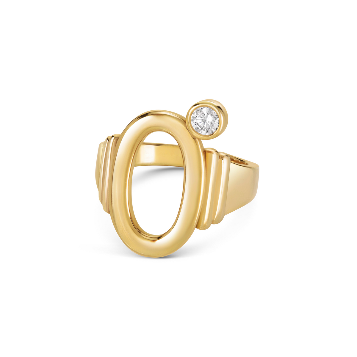 Seven Aunties Collection.
Serena Ring, Seven Aunties Collection - 9ct yellow gold, 0.26ct SI1 diamond, 30mm. Handcrafted in London.