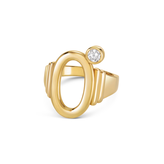 Seven Aunties Collection.
Serena Ring, Seven Aunties Collection - 9ct yellow gold, 0.26ct SI1 diamond, 30mm. Handcrafted in London.