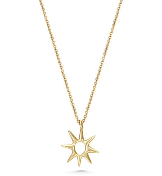 Adinkra Collection 
Polished 9ct Gold Necklance. Nsoromma meaning&nbsp; "children of the heavens".&nbsp; Symbolises the guardianship of God and and how he watches over all beings.&nbsp; This everyday necklace can be worn on its own or layered with your other favourites.