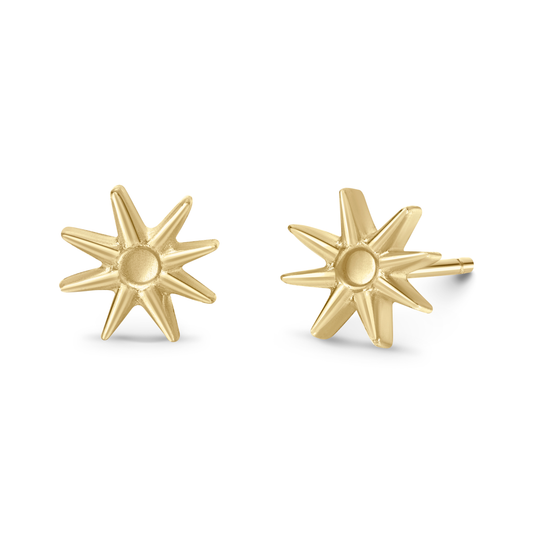 Adinkra Collection Nsoromma Studs in polished 9ct yellow gold, symbolising God's guardianship ('children of the heavens').  Wear them alone for a subtle touch or paired with other earrings for a more impactful look. Perfect for everyday wear, adds timeless elegance to any ensemble.