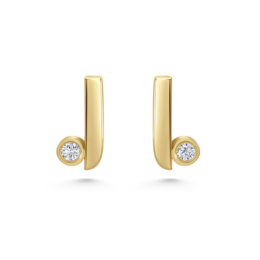 Legacy Collection 
Sunni Stud Earrings in 14ct yellow gold with 0.5ct SI1 diamonds, 10mm length. A striking tribute with a refined twist on classic studs, perfect for wearing alone or layered. Sold as a pair or single, customisable with alternative gemstones.