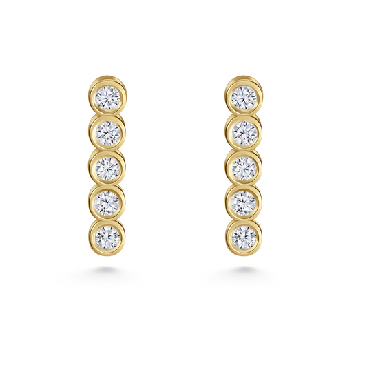 Legacy Collection 
Tracee Pin Earrings in 14ct yellow gold with 0.5ct SI1 diamonds, 14.5mm length. Delicate, timeless, and minimal, embodying vibrant elegance. Sold as a pair or single, customizable with alternative gemstones.