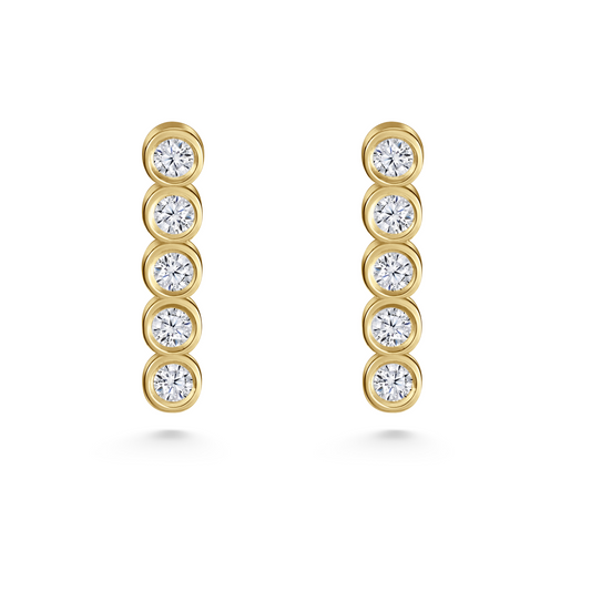 Seven Aunties Collection 
Tracee Pin Earrings in 9ct yellow gold with 0.5ct SI1 diamonds, 14.5mm length. Delicate, timeless, and minimal, embodying vibrant elegance. Sold as a pair or single, customisable with alternative gemstones.