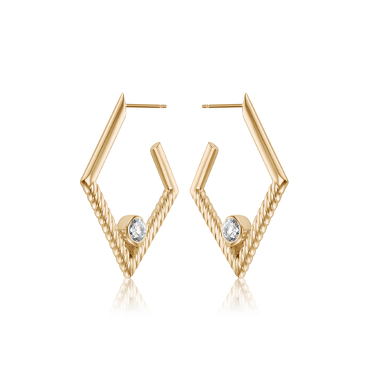 Legacy Collection Blige Earrings in 18ct yellow gold with 0.76ct VS/SI diamonds, 40mm length. Luxurious door-knocker design, a statement of sophistication and style. Customizable with alternative gemstones. Sold as a pair